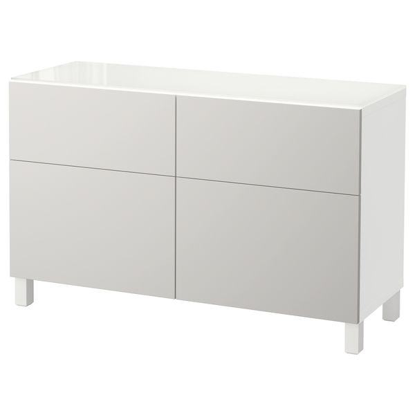 Комбинация для хранения с ящиками БЕСТО, белый, Лаппвикен светло-серый (120x40x74 см) - фото 1