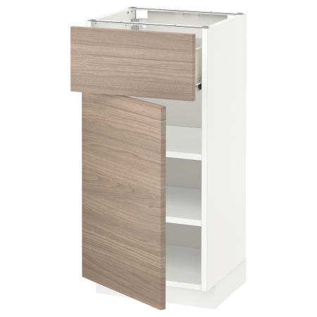 Напольный шкаф с ящиком, дверью МЕТОД / ФОРВАРА, белый, Брокхульт светло-серый