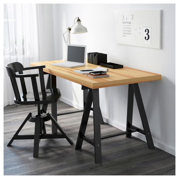 Стол ТОРНЛИДЕН / ОДВАЛЬД, сосна, черный (150x75 см) - схема-чертеж с размерами