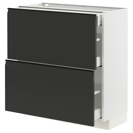 Напольный шкаф, 2 фасада, 3 ящика, белый, Upplöv матовый антрацит, 80x37 см IKEA METOD МЕТОД, MAXIMERA МАКСИМЕРА 894.931.45
