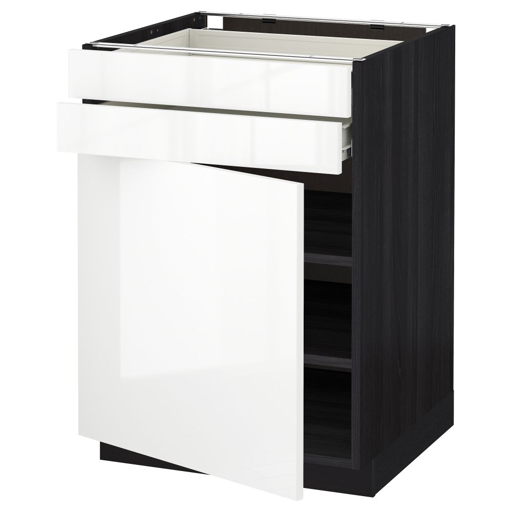 Напольный шкаф с дверцей, 2 ящиками МЕТОД / ФОРВАРА, черный, Рингульт белый - схема-чертеж с размерами