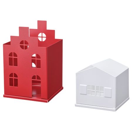 Подсвечник, 2 шт., домик красный, белый IKEA VINTERFINT 805.304.87