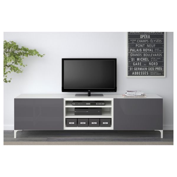 Тумба для ТВ с ящиками БЕСТО, белый, Сельсвикен глянцевый/серый (180x40x48 см) - фото 2