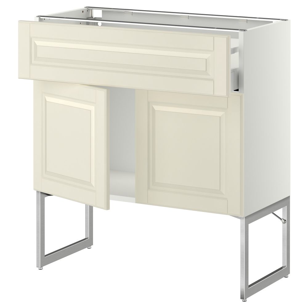 Напольный шкаф, полки, ящик, 2 двери МЕТОД / МАКСИМЕРА, белый, Будбин белый с оттенком - схема-чертеж с размерами