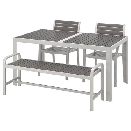 Стол+2стула+скамья,д/сада, темно-серый/светло-серый 156x90 см IKEA SJÄLLAND ШЭЛЛАНД 292.651.94