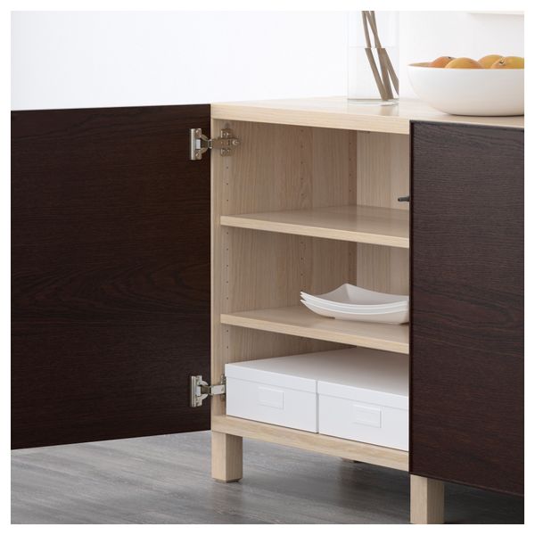 Комбинация для хранения с дверцами БЕСТО, под беленый дуб, Инвикен черно-коричневый (180x40x74 см) - схема-чертеж с размерами