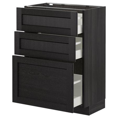 Напольный шкаф с 3 ящиками, черный/Лерхюттан черная морилка 60x37 см IKEA МЕТОД / МАКСИМЕРА 792.613.39
