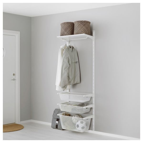 Настенная шина, сетчатые корзины, белый, 65x41x197 см IKEA АЛЬГОТ 692.765.91 - фото 1