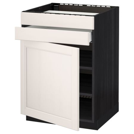 Напольный шкаф для варочной панели, доводчик, 2 фасада, 1 ящик МЕТОД / МАКСИМЕРА, черный, Лаксарби белый (60x60 см)