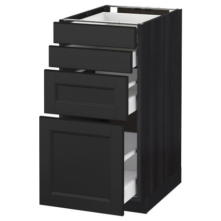 Напольный шкаф 4 фронтальных панели, 4 ящика МЕТОД / МАКСИМЕРА, черный, Лаксарби черно-коричневый