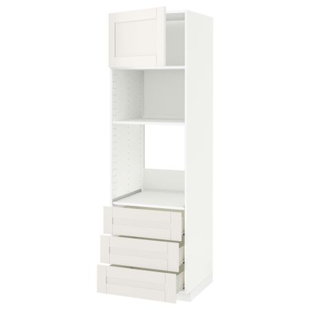 Высокий шкаф для духовки/СВЧ дверца, 3 ящика МЕТОД / ФОРВАРА, белый, Сэведаль белый