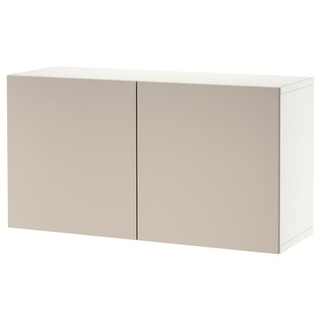 BESTÅ Стеллаж с дверьми - белый/Lappviken светлый серо-бежевый 120x42x64 см