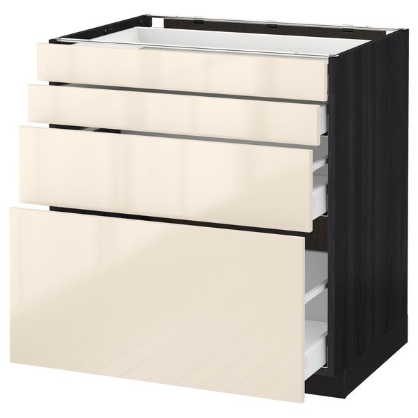 Напольный шкаф 4 фронтальных панели, 4 ящика МЕТОД / МАКСИМЕРА, черный, Рингульт кремовый - схема-чертеж с размерами