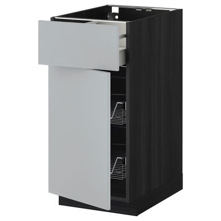 Напольный шкаф с проволочной корзиной, ящиком, дверью МЕТОД / МАКСИМЕРА, черный, Веддинге серый