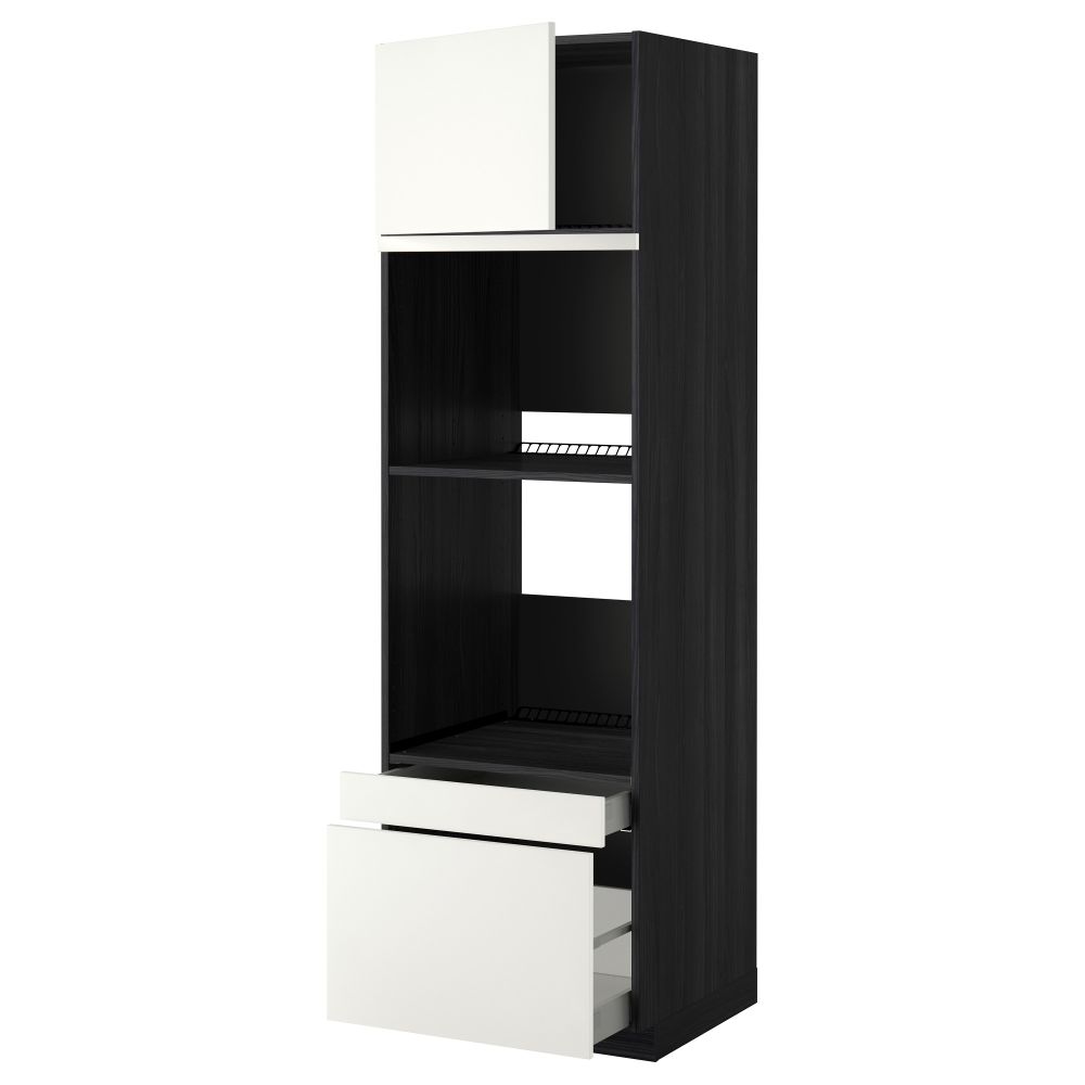 Высокий шкаф для духовки комбинированный, духовка + дверца, 2 ящика МЕТОД / МАКСИМЕРА, черный, Хэггеби белый - фото 1