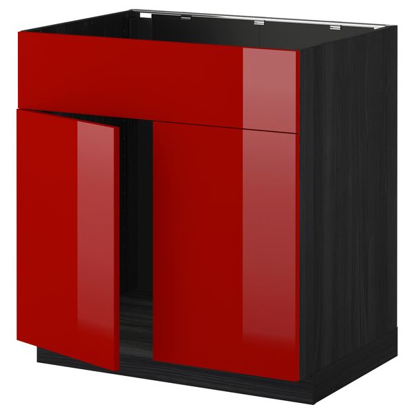 Напольный шкаф под мойку 2 дверцы/фронтальных панели МЕТОД, черный, Рингульт красный (80x60 см) - схема-чертеж с размерами