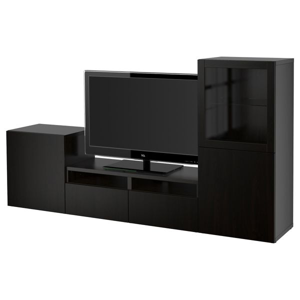 Шкаф для ТВ, комбинированный, стекляные дверцы БЕСТО, Лаппвикен, Синдвик черно-коричневый прозрачное стекло (240x40x128 см) - фото 1