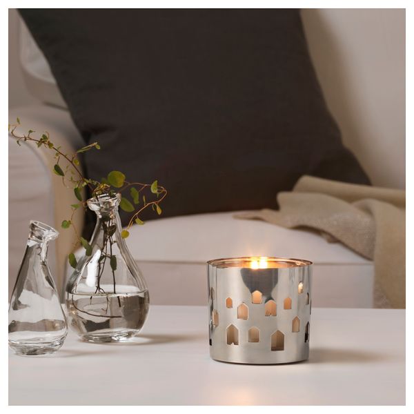 Украшение для свечи в стеклянном стакане ВАККЕРТ, нержавеющ сталь, дома (9.5 см) - фото 2