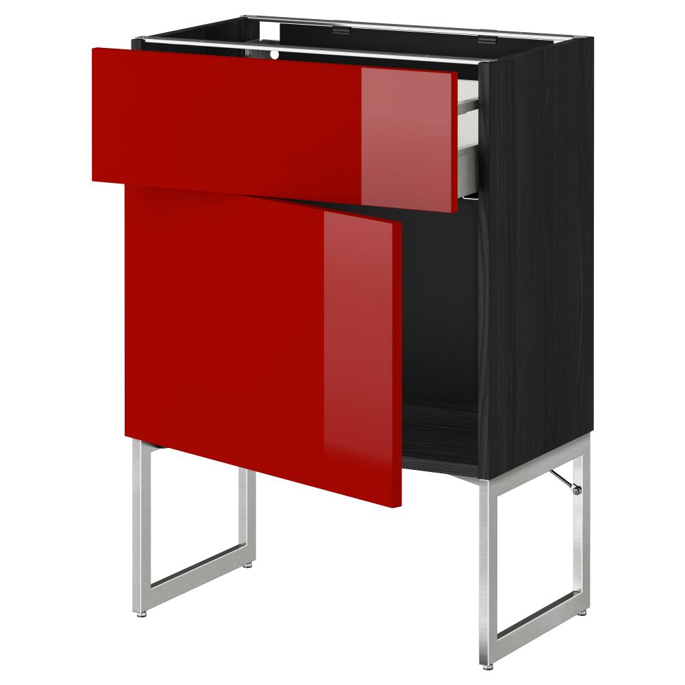 Напольный шкаф с ящиком, дверью МЕТОД / МАКСИМЕРА, черный, Рингульт красный - схема-чертеж с размерами