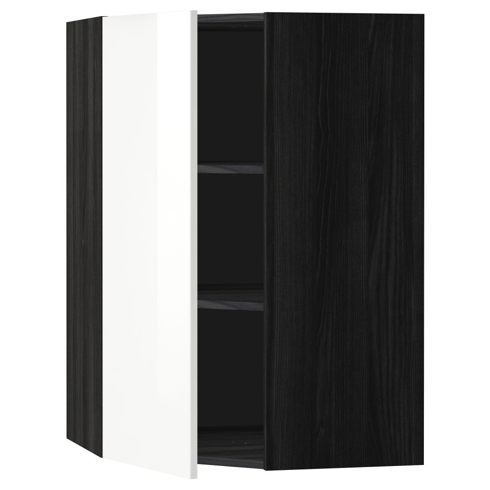 Угловой навесной шкаф с полками МЕТОД, черный, Рингульт белый - схема-чертеж с размерами