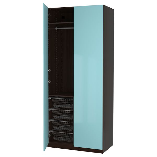 Гардероб ПАКС, черно-коричневый, Фардаль глянцевый светло-бирюзовый (100x60x236 см) - фото 1