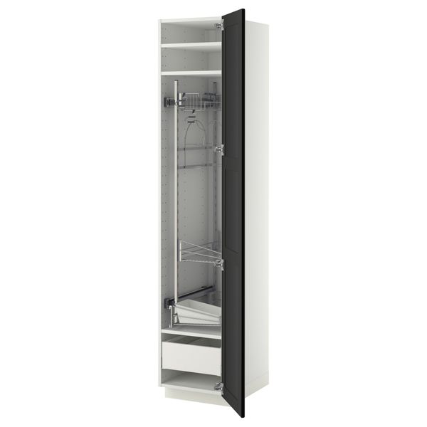 Высокий шкаф с отделением для аксессуаров, для уборки МЕТОД / МАКСИМЕРА, белый, Лаксарби черно-коричневый - фото 1