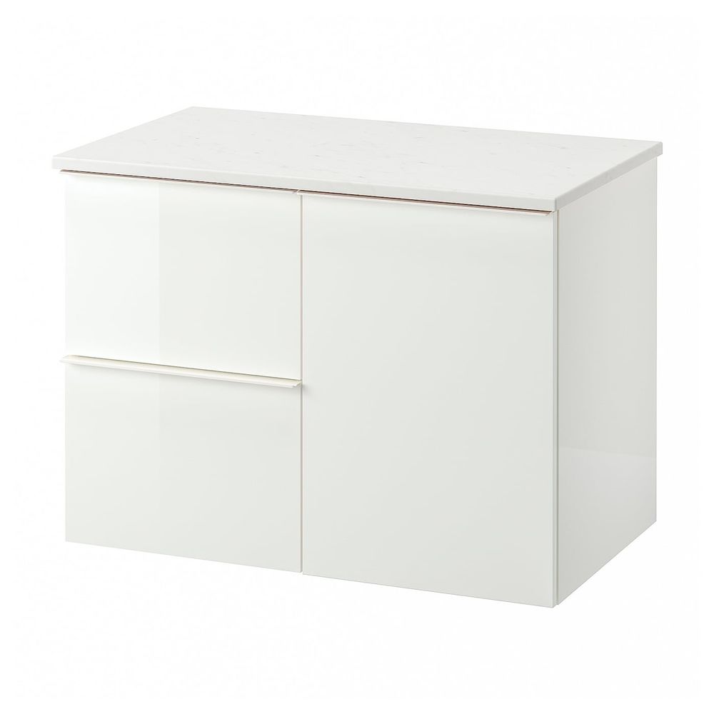 Шкаф под раковину с 3 ящиками, глянцевый белый/под мрамор 82x49x60 см IKEA ГОДМОРГОН / ТОЛКЕН 592.952.36 - фото 1