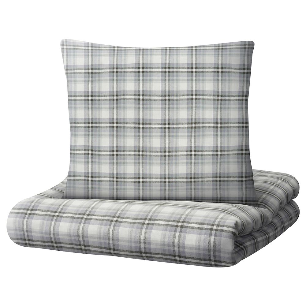 Пододеяльник и 1 наволочка, серый клетка 150x200/50x70 см IKEA STRIMKLÖVER СТРИМКЛЁВЕР 104.950.29 - фото 1