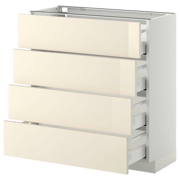 Напольный шкаф 4 фронтальных панели, 4 ящика МЕТОД / МАКСИМЕРА, белый, Рингульт кремовый - схема-чертеж с размерами