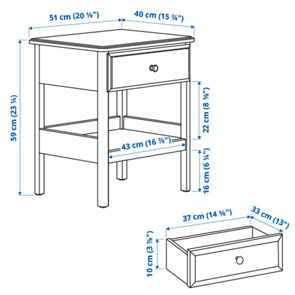 Тумба прикроватная, белый, 51x40 см IKEA TYSSEDAL ТИССЕДАЛЬ 702.999.59 - схема-чертеж с размерами