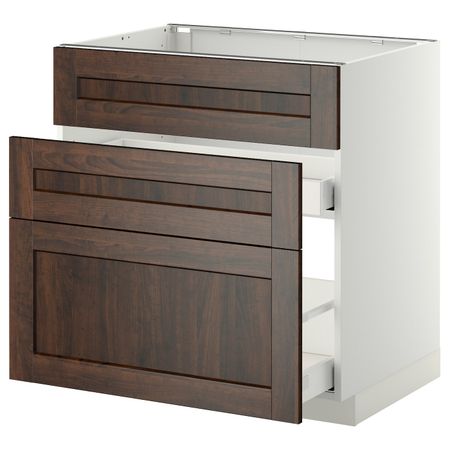 Напольный шкаф под мойку + 3 фронтальных панели/2ящ, белый/Эдсерум коричневый 80x60 см IKEA METOD МЕТОД / MAXIMERA МАКСИМЕРА
