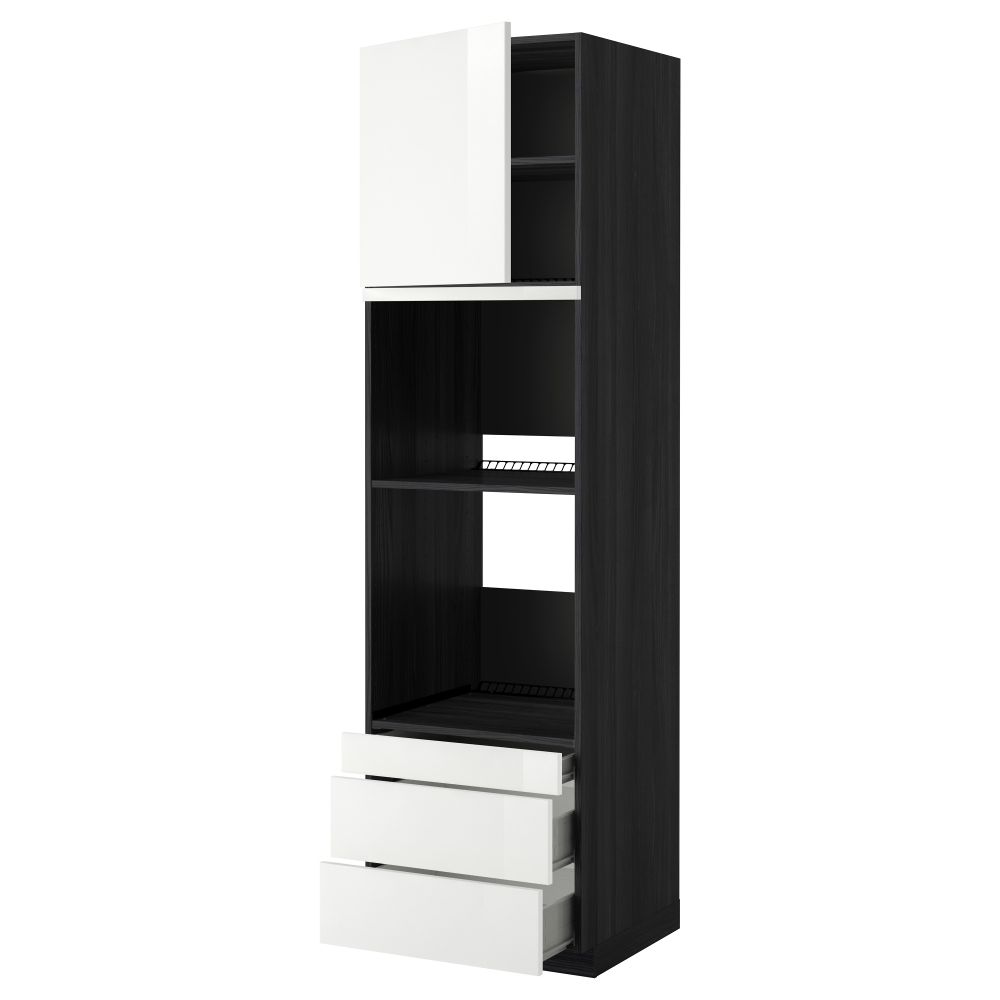 Высокий шкаф для духовки комбинированный, духовка + дверца, 3 ящика МЕТОД / ФОРВАРА, черный, Рингульт белый - фото 1