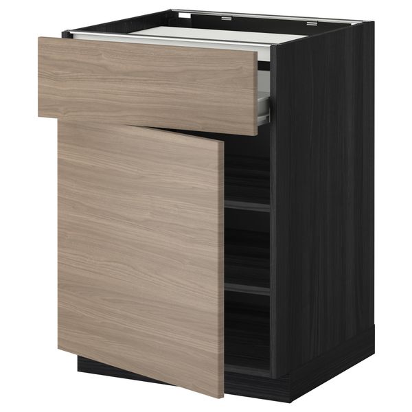 Напольный шкаф для варочной панели, ящик, полка, дверцы МЕТОД / ФОРВАРА, черный, Брокхульт светло-серый (60x60 см) - фото 1