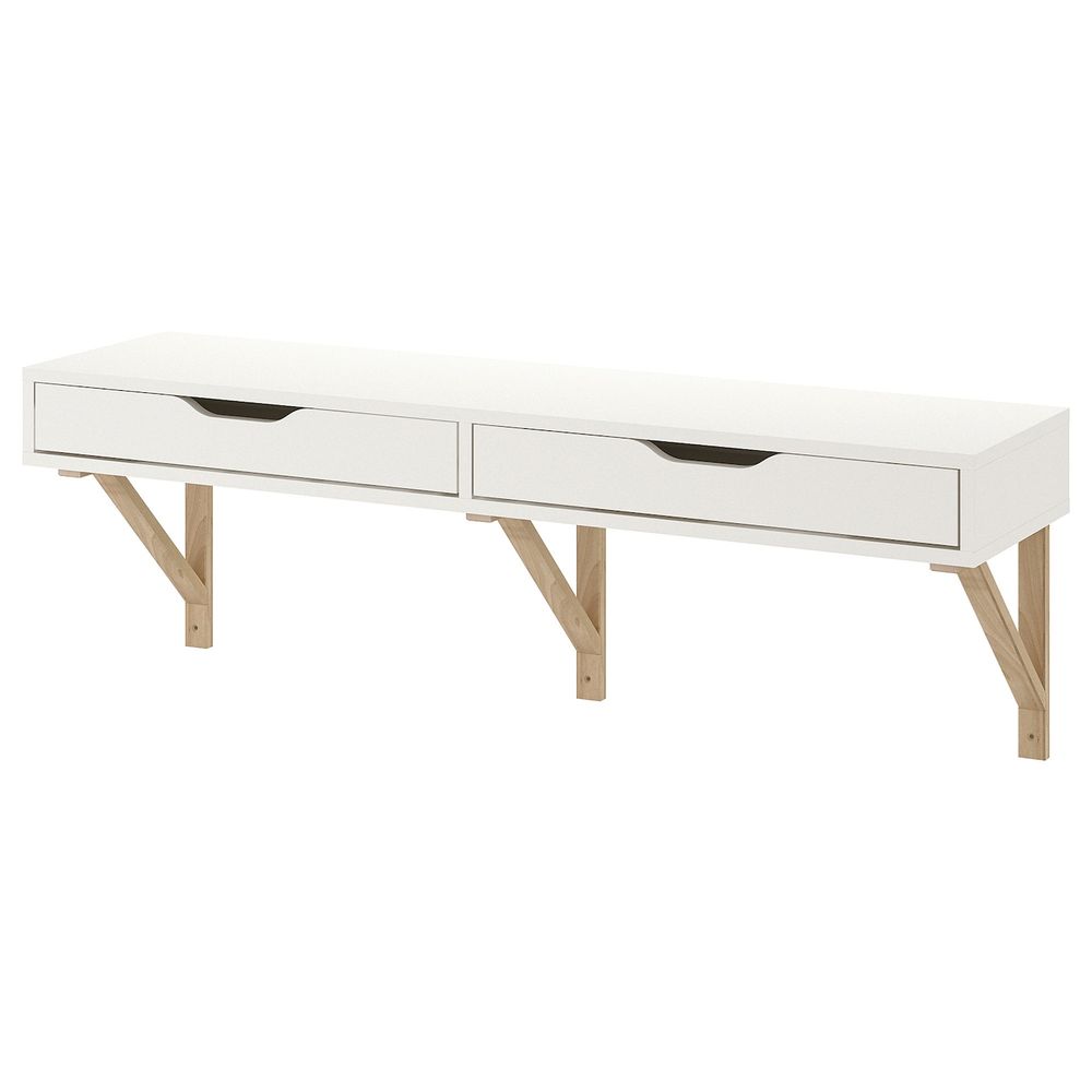 Навесная полка с ящиками, белый, береза, 119x31 см IKEA ЭКБИ АЛЕКС / ЭКБИ ВАЛЬТЕР 092.946.68 - фото 1