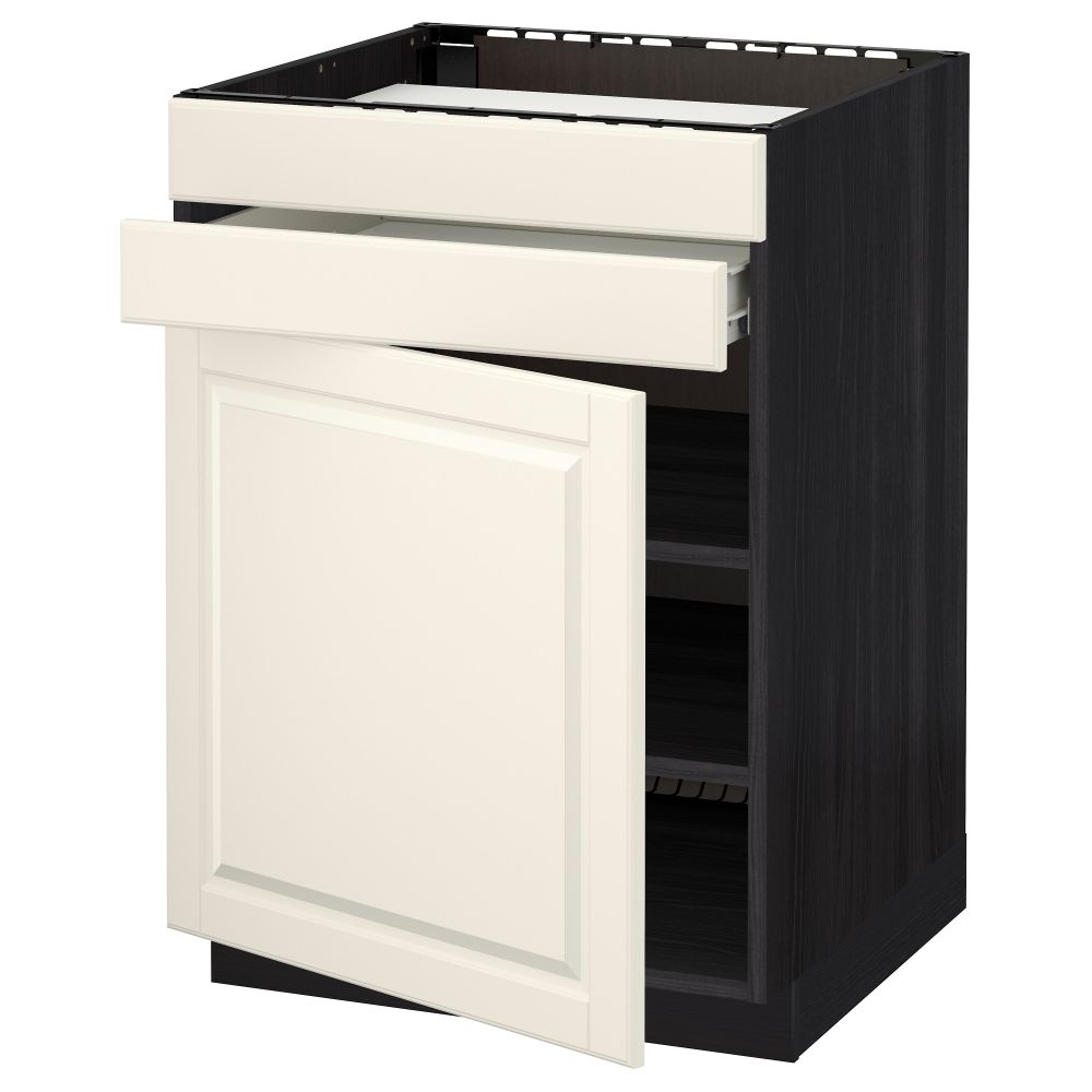 Напольный шкаф для варочной панели, доводчик, 2 фасада, 1 ящик МЕТОД / ФОРВАРА, черный, Будбин белый с оттенком (60x60 см) - схема-чертеж с размерами