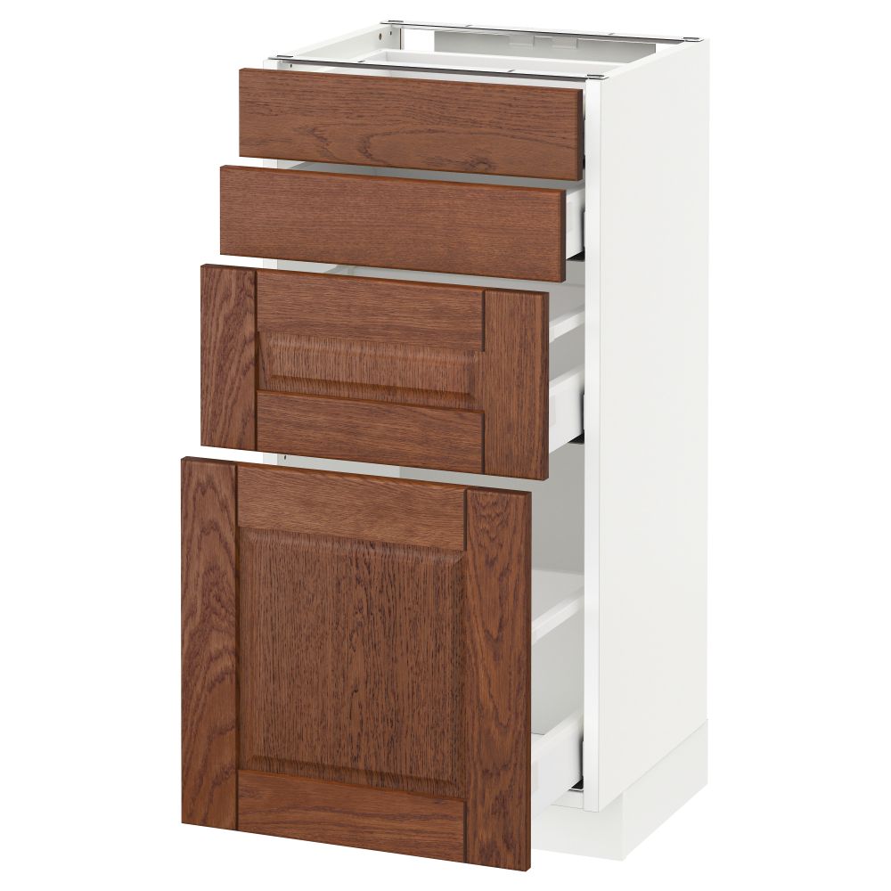 Напольный шкаф 4 фронтальных панели, 4 ящика МЕТОД / МАКСИМЕРА, белый, Филипстад коричневый - схема-чертеж с размерами