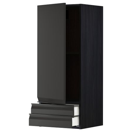 Навесной шкаф с дверцей, 2 ящика, черный, Upplöv матовый антрацит, 40x100 см IKEA METOD МЕТОД, MAXIMERA МАКСИМЕРА 694.954.71