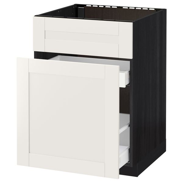 Напольный шкаф под мойку, сорт муcора, 1 дверца, 2 ящика МЕТОД / МАКСИМЕРА, черный, Сэведаль белый (60x60 см) - схема-чертеж с размерами