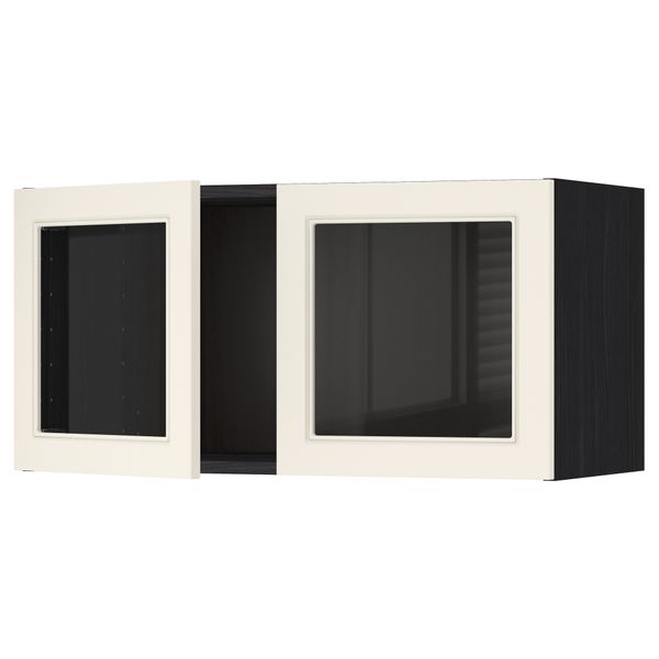 Навесной шкаф с 2 стеклянная дверями МЕТОД, черный, Хитарп белый с оттенком (80x40 см) - схема-чертеж с размерами