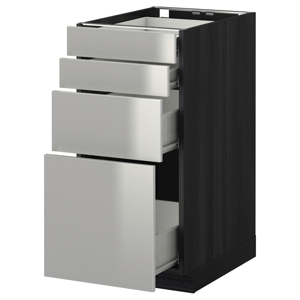 Напольный шкаф 4 фронтальных панели, 4 ящика МЕТОД / ФОРВАРА, черный, Гревста нержавеющ сталь - схема-чертеж с размерами