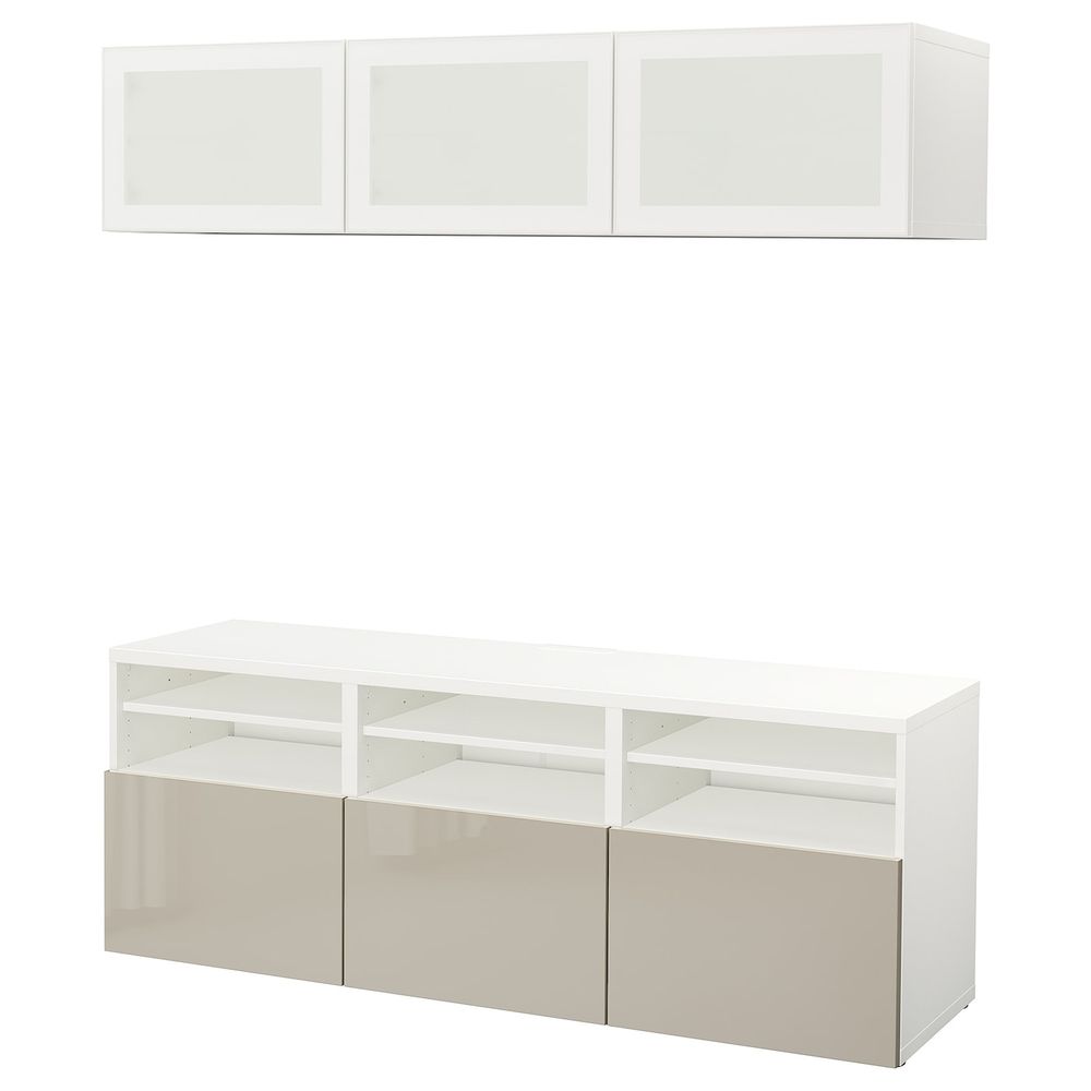 Шкаф для ТВ, комбинированный, стекляные дверцы, белый/Сельсвикен глянцевый, бежевый матовое стекло 180x42x192 см IKEA BESTÅ - фото 1