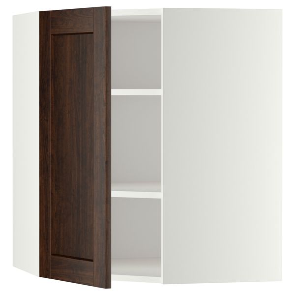 Угловой навесной шкаф с полками МЕТОД, белый, Эдсерум коричневый - схема-чертеж с размерами