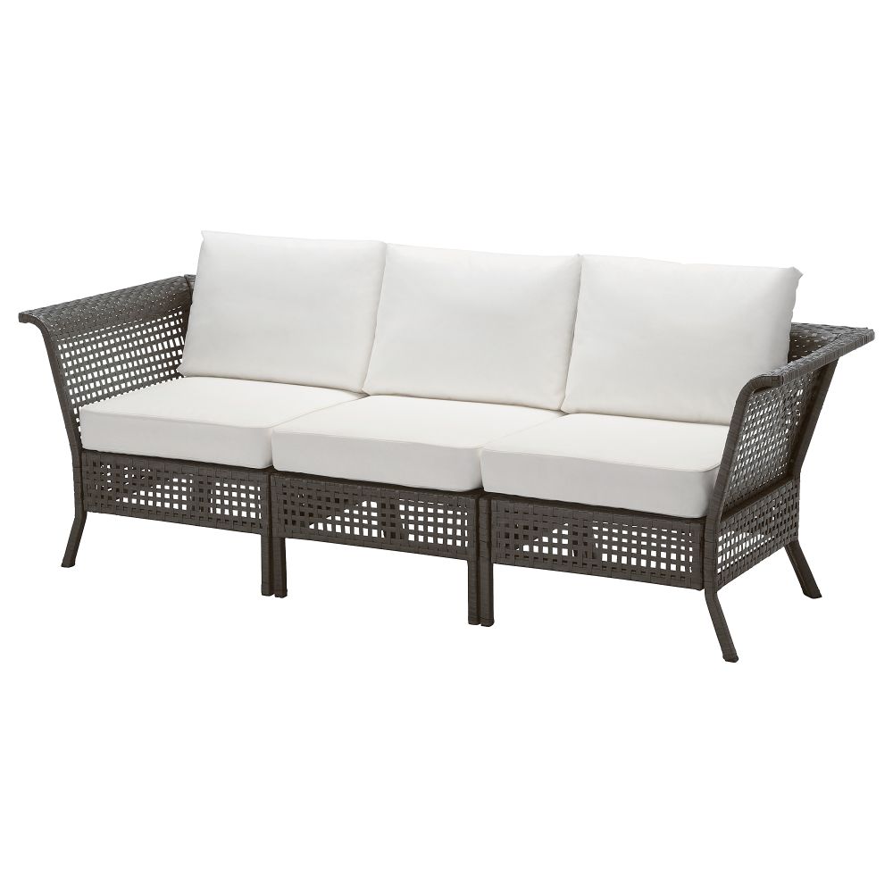 3-местный диван, садовый КУНГСХОЛЬМЕН, черно-коричневый, Кунгсэ белый (222x80x73 см) - схема-чертеж с размерами