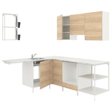 Угловая кухня, белый, под дуб IKEA BEGIVENHET БЕГИВЕНХЕТ 293.380.01