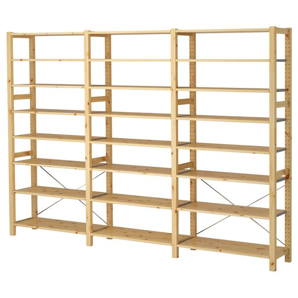 3 секции, полки ИВАР, сосна (259x30x179 см) - фото 1