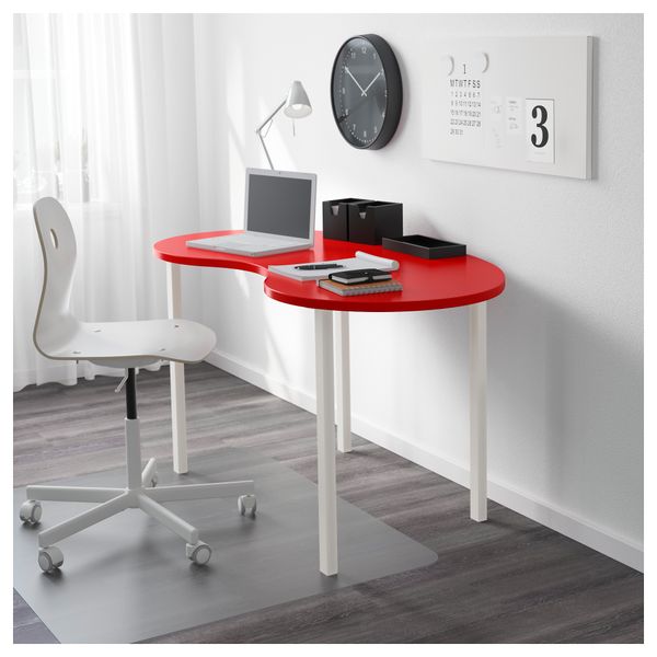 Стол ХИССМОН / ГОДВИН, в форме кешью красный, белый (140x75 см) - схема-чертеж с размерами