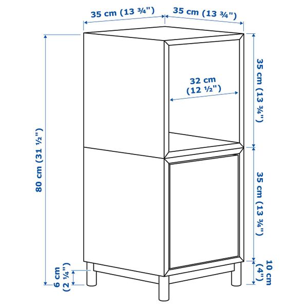 Комбинация шкафов с ножками, белый, темно-серый 35x35x80 см IKEA ЭКЕТ 191.907.31 - схема-чертеж с размерами