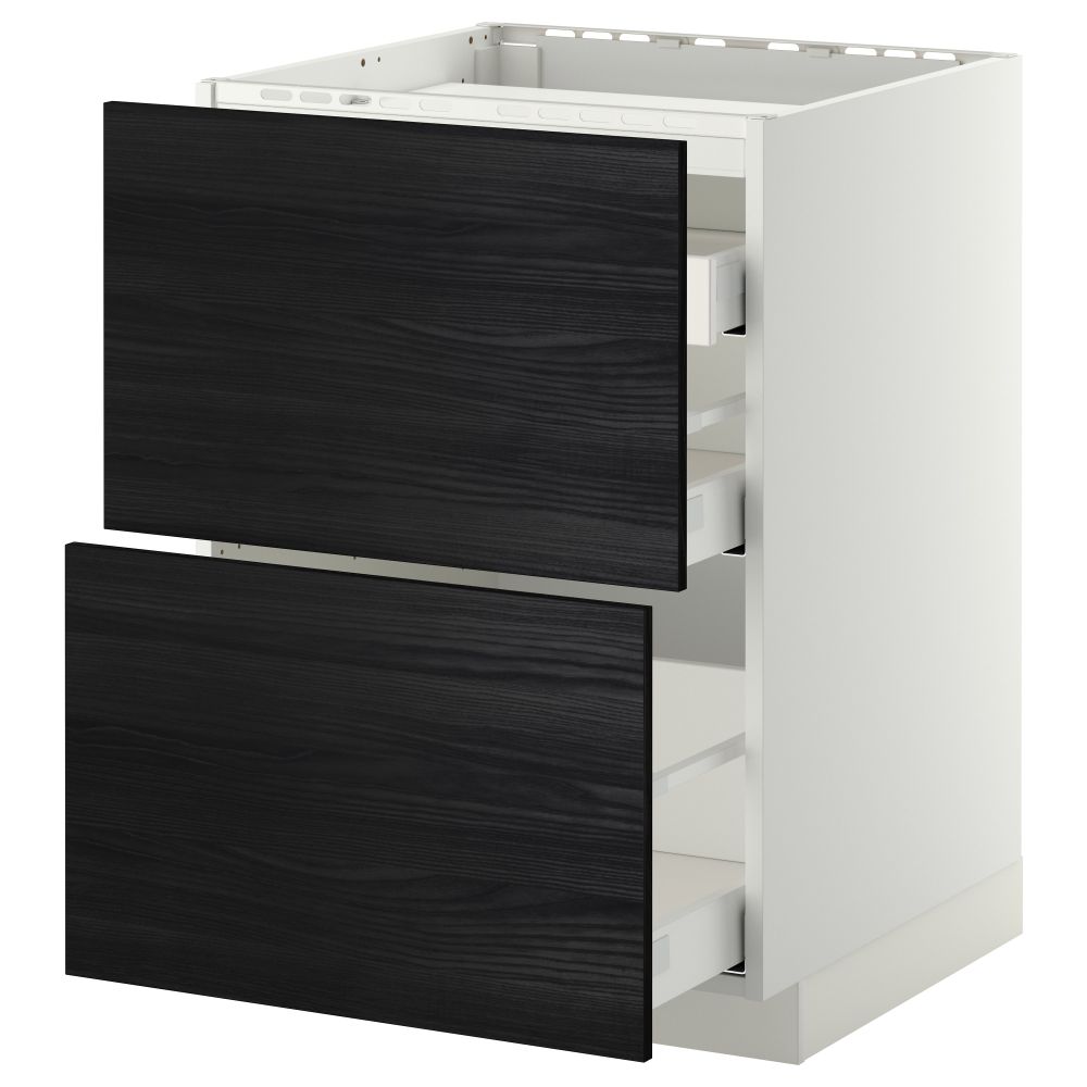 Напольный шкаф, 2 фронтальных панели, 3 ящика МЕТОД / МАКСИМЕРА, белый, Тингсрид черный - схема-чертеж с размерами