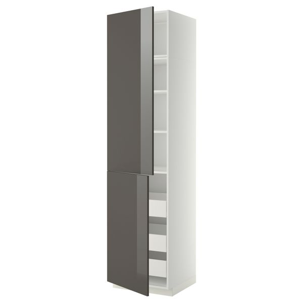 Высокий шкаф + полки, 3 ящика, 2 дверцы МЕТОД / ФОРВАРА, белый, Рингульт серый - фото 1