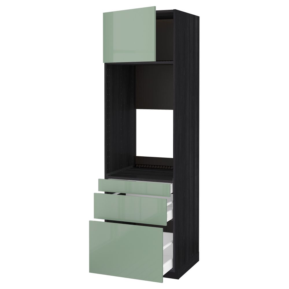 Высокий шкаф для двойной духовки, 3 ящика, дверца МЕТОД / МАКСИМЕРА, черный, Калларп светло-зеленый - схема-чертеж с размерами